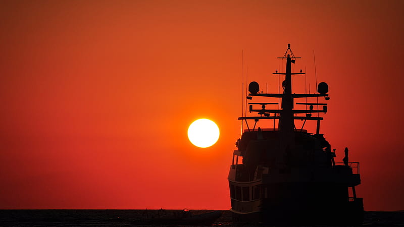 / sunset ship silhouette sun summer sea horizon, Goku Sunset, HD wallpaper