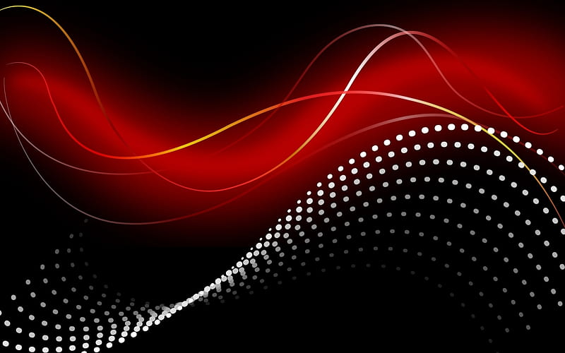 Hot Swirls and Dots, red, dots, black, abstract, vector, HD wallpaper