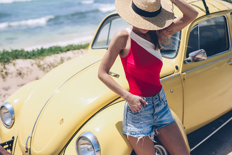 Summer Girl With Yellow Car Hat, girls, model, HD wallpaper