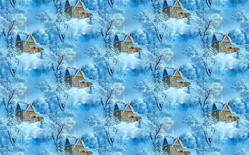 Winter texture, house, craciun, christmas, texture, paper, blue, winter, HD wallpaper