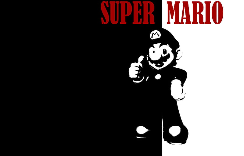 Super Mario, red, super, nintendo, mario, black, montana, tony, white, scarface, HD wallpaper