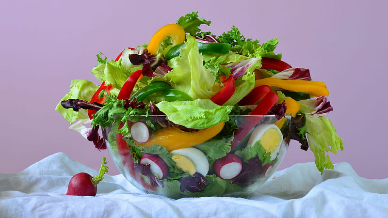 Food, Salad, Egg, Lettuce, Pepper, Radish, HD wallpaper