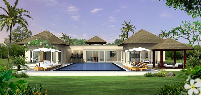 House in Dubai, exotic, house, home, summer, dubai, tropical, backyard, HD wallpaper