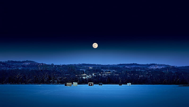 Full Moon Ocean, moon over water, full moon, blue moon, full moon lake, HD wallpaper