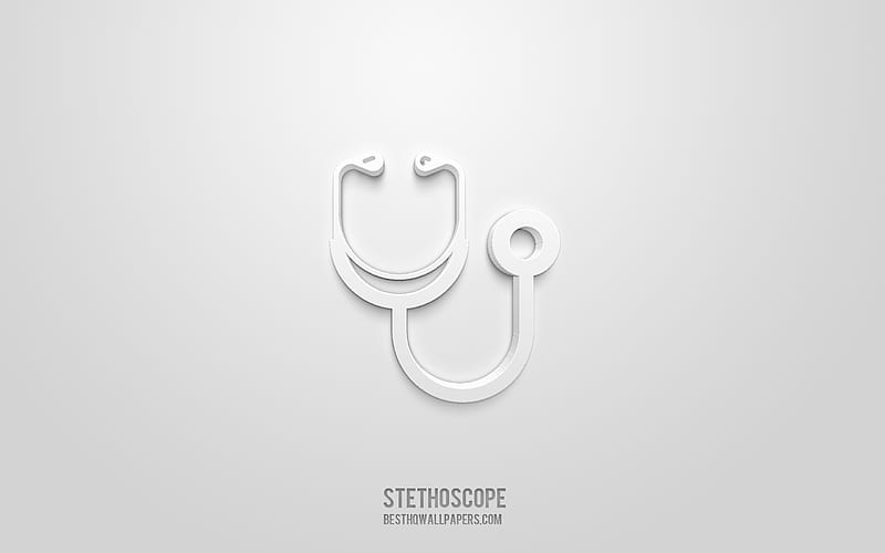 Stethoscope 3d icon, white background, 3d symbols, Stethoscope, Medicine icons, 3d icons, Stethoscope sign, Medicine 3d icons, HD wallpaper
