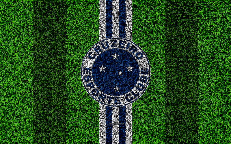 Cruzeiro FC football lawn, logo, Brazilian football club, emblem, blue white lines, Serie A, Belo Horizonte, Brazil, Campeonato Brasileiro, Brazilian Championship A Series, Cruzeiro Esporte Clube, HD wallpaper