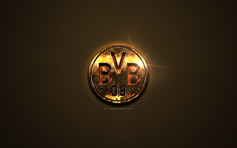 Borussia Dortmund, BVB, golden logo, German football club, golden emblem, Dortmund, Germany, Bundesliga, golden carbon fiber texture, football, BVB logo, HD wallpaper