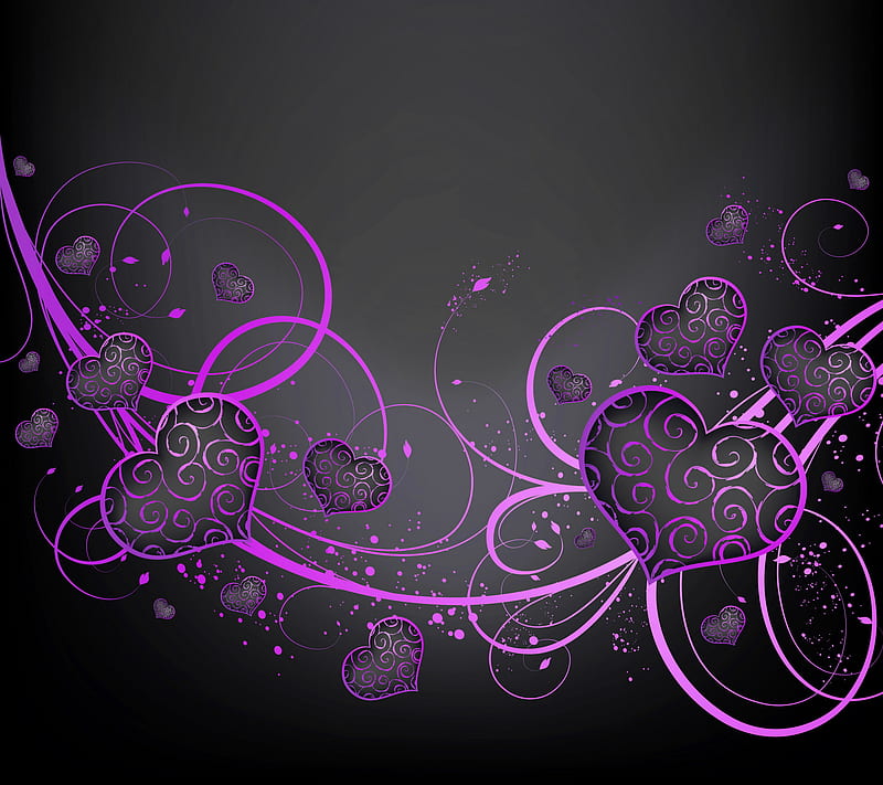 corazones, abstract, love, purple black corazones, vector, HD wallpaper
