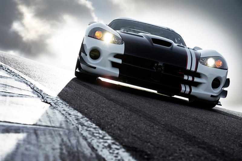 Dodge Viper, black and white, motors, racing, sports car, HD wallpaper