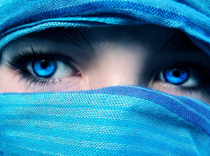 Seriously Blue, female, model, people, covering, bonito, face, eyes, blue, HD wallpaper