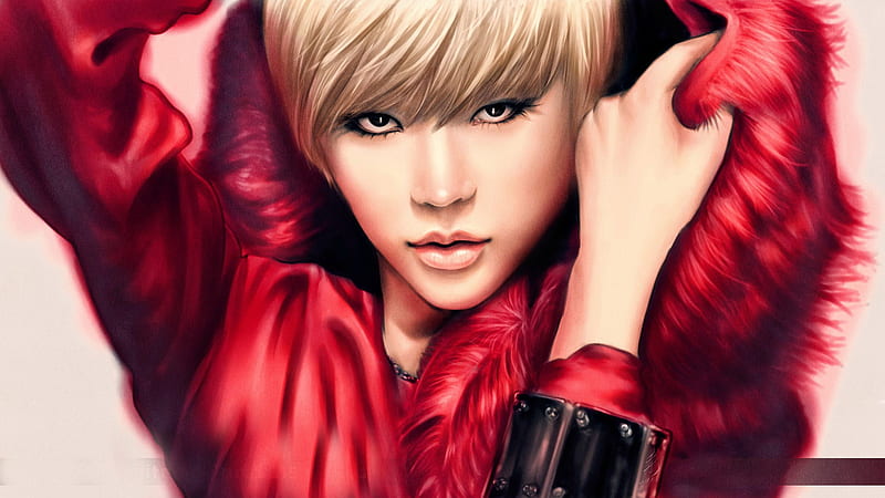 fantasy girl, red, fantasy, hoodie, girl, HD wallpaper