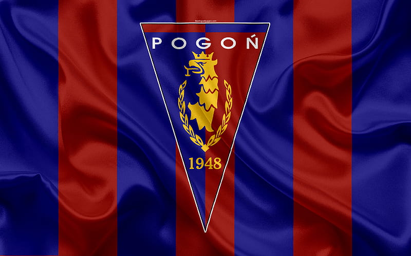 Pogon Szczecin FC Polish football club, logo, emblem, Ekstraklasa, Polish football championship, silk flag, Szczecin, Poland, HD wallpaper