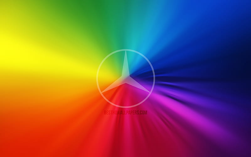Mercedes-Benz logo vortex, rainbow backgrounds, creative, artwork, cars brands, Mercedes-Benz, HD wallpaper