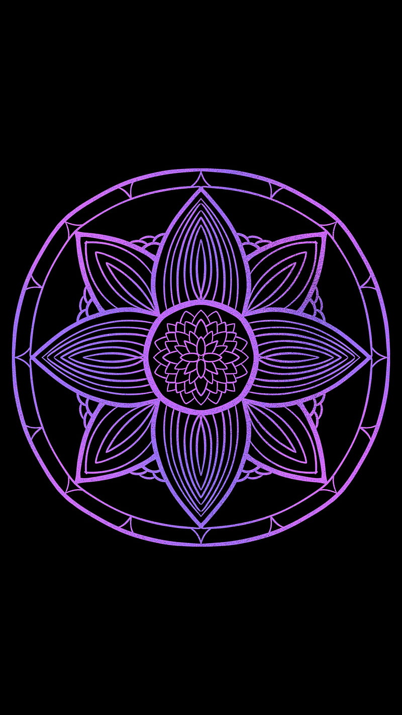 Violet flower, Abstract, Love, black, flowers, mandala, ornament, pattern, HD phone wallpaper