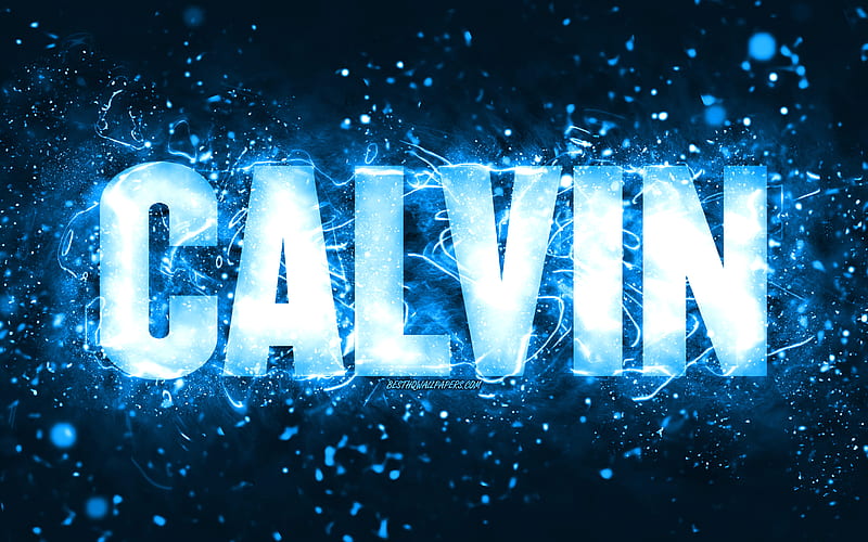 Happy Birtay Calvin blue neon lights, Calvin name, creative, Calvin Happy Birtay, Calvin Birtay, popular american male names, with Calvin name, Calvin, HD wallpaper