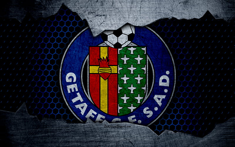 Getafe CF La Liga, football, emblem, logo, Getafe, Spain, football club, metal texture, grunge, HD wallpaper