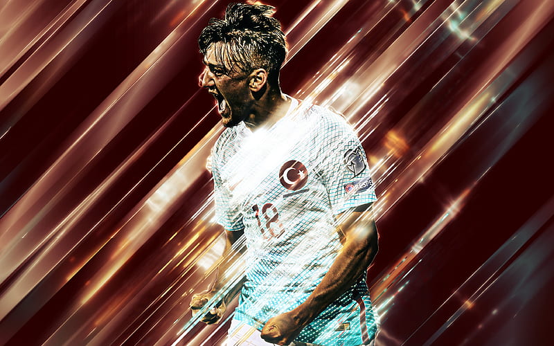 Cengiz Under creative art, blades style, Turkish footballer, Turkey national football team, red creative background, football, Turkey, HD wallpaper