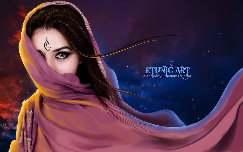 Ethnic art, arabic, art, fantasy, lady, HD wallpaper