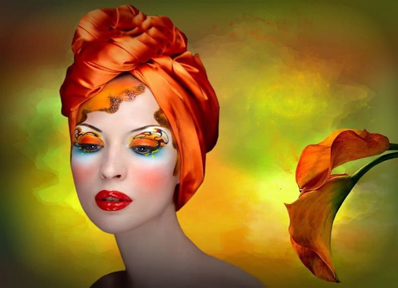 Happy Colors Gorgeous Face Hot Orange Makeup Pretty Girl Beauty Eyeshadows Hd Wallpaper