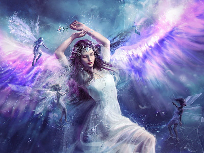 Winter Queen, fantasy, wings, queen, fairies, winter, HD wallpaper