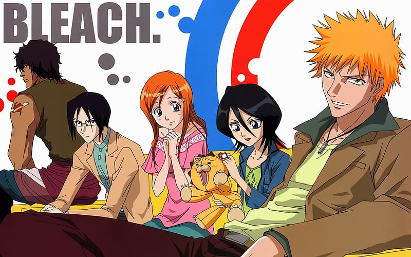 Anime, Bleach, Rukia Kuchiki, Ichigo Kurosaki, Orihime Inoue, Uryu Ishida, Yasutora Sado, Kon (Bleach), HD wallpaper
