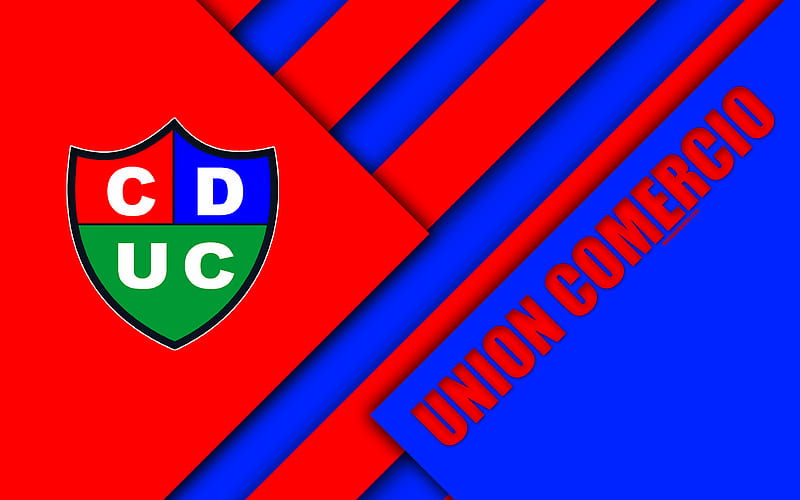CD Union Comercio logo, blue red abstraction, Peruvian football club, material design, Peruvian Primera Division, Nueva Cachamarca, Peru, football, HD wallpaper