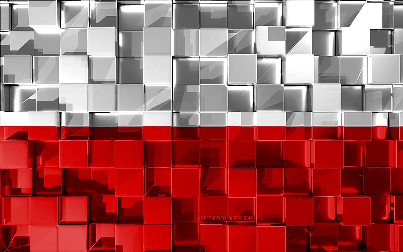 Flag of Poland, 3d flag, 3d cubes texture, Flags of European countries, Poland 3d flag, 3d art, Poland, Europe, 3d texture, HD wallpaper
