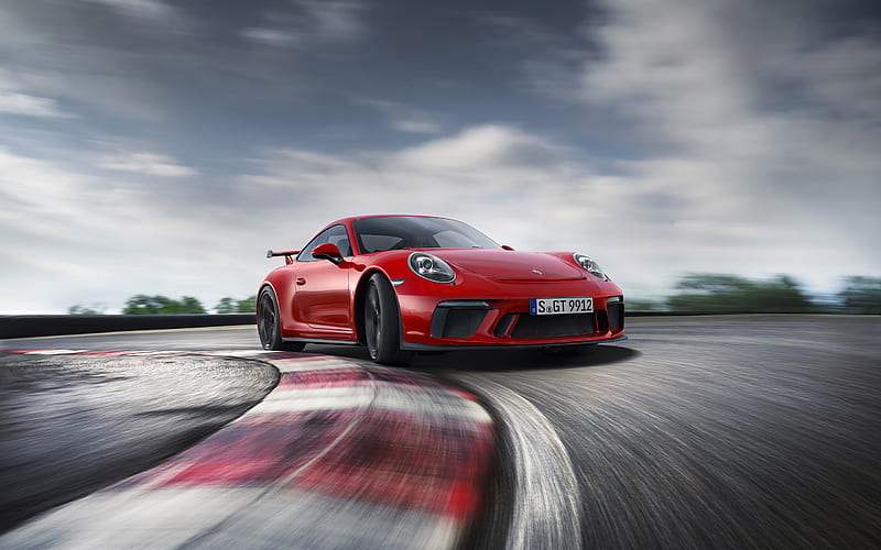 Porsche 911 GT3, 2018, Sports car, racing track, speed, red 911, German cars, Porsche, HD wallpaper