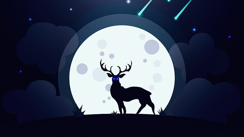 Reindeer Glowing Blue Eyes Moon , reindeer, deer, moon, minimalism, minimalist, artist, artwork, digital-art, HD wallpaper