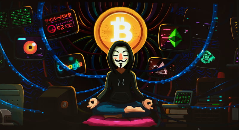 Bitcoin Monk, artist, bitcoin, behance, digital-art, hoodie, anonymus, HD wallpaper