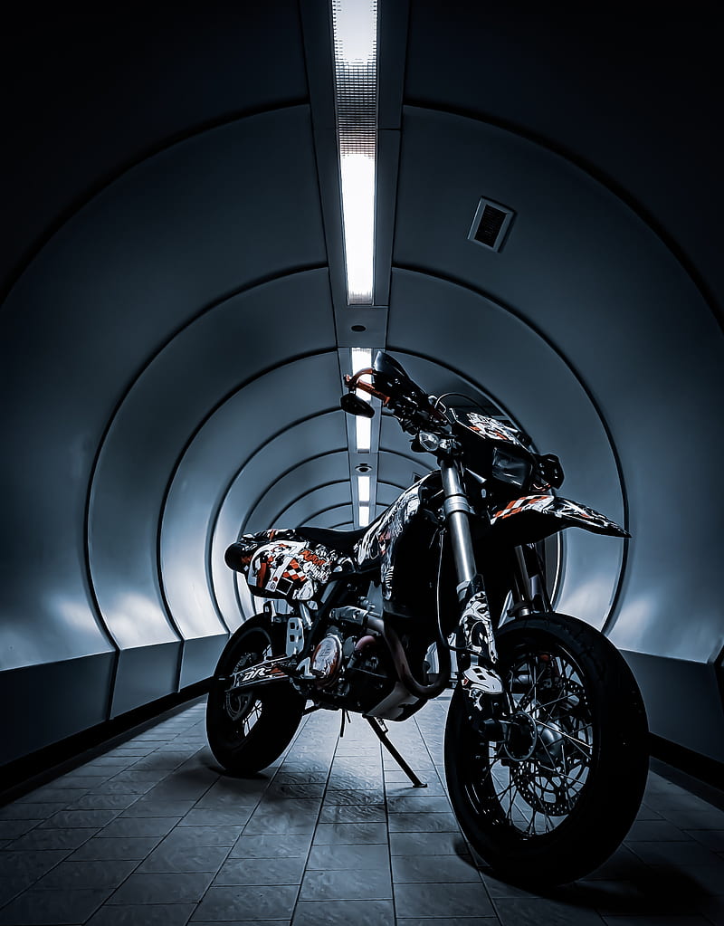 motorcycle, bike, black, stickers, tunnel, HD phone wallpaper