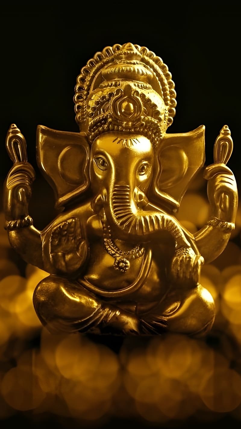 Shri Ganesh Ji Ke, Golden Statue, lord, god, ganpati ji, HD phone wallpaper