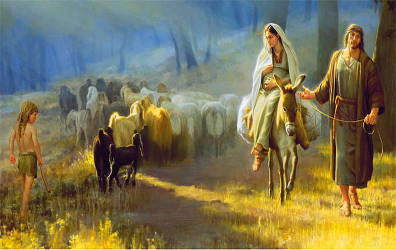On the way to Bethlehem, bethlehem, donkey, joseph, children, mary, shepards, HD wallpaper