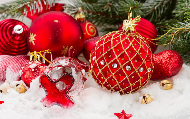 Christmas balls, Christmas red balls, New Year, Christmas decorations, HD wallpaper