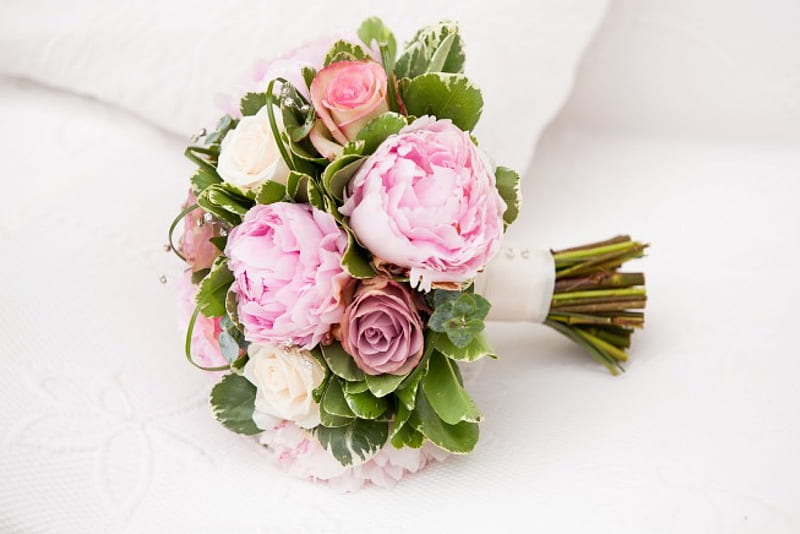 Peony Wedding, bouquet, love, roses, pink, bridal, peonies, HD wallpaper