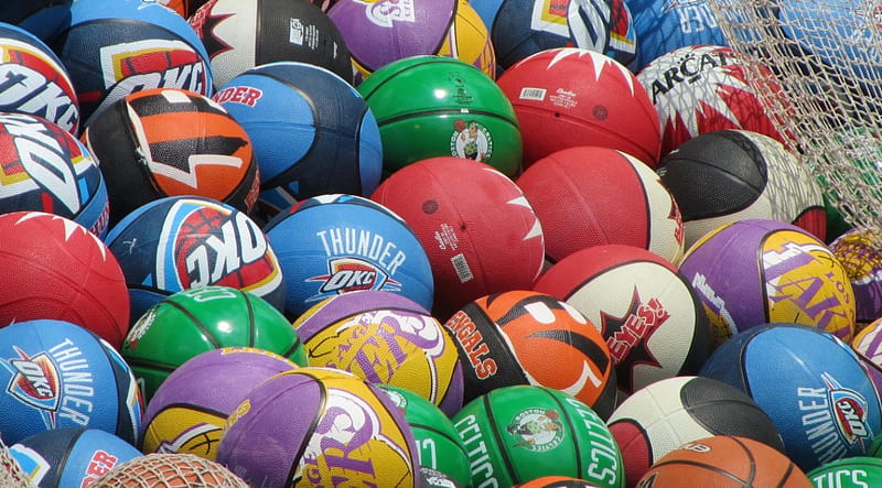 Colorful basketballs, prizes, Kings Island 2014, win one, game of skill, HD wallpaper