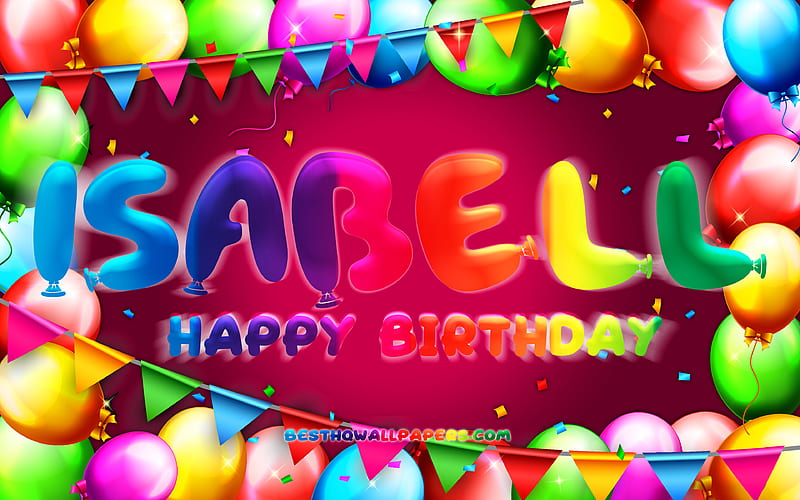 Happy Birtay Isabell colorful balloon frame, Isabell name, purple background, Isabell Happy Birtay, Isabell Birtay, popular german female names, Birtay concept, Isabell, HD wallpaper