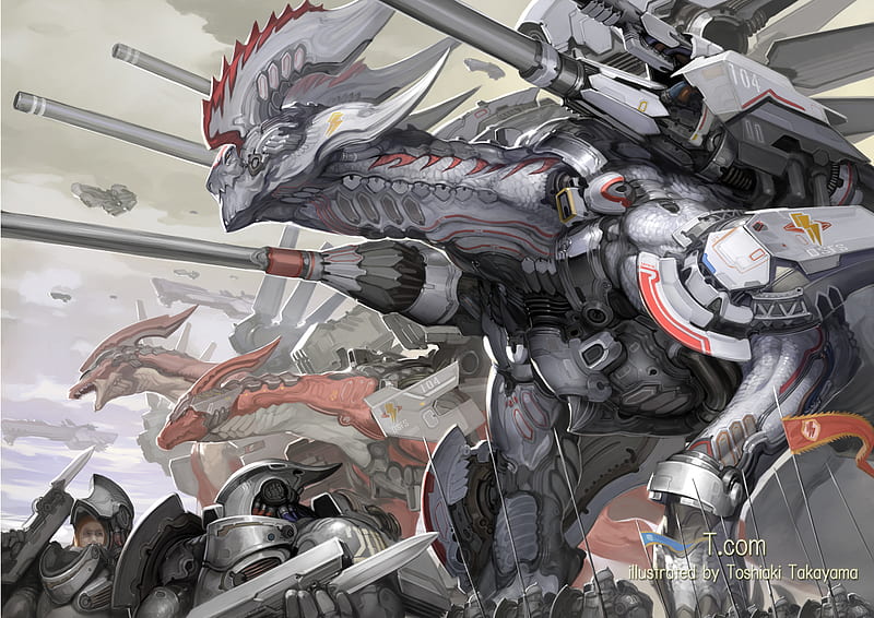 Mechanical Biological Dragons, original, guerra, machines, tech, cannon, dragon, illustration, weapons, cool, mecha, weapon, HD wallpaper