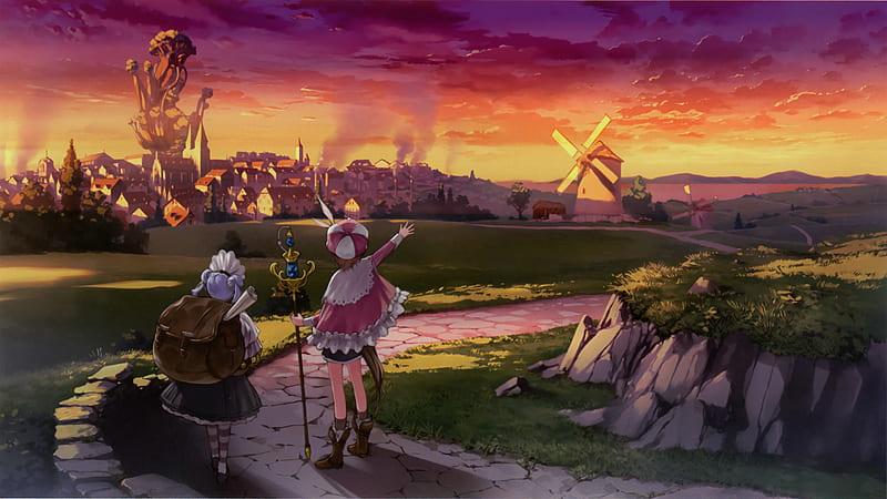 Atelier Rorona, cg, game, visual novel, sunset, girls, traveling, HD wallpaper