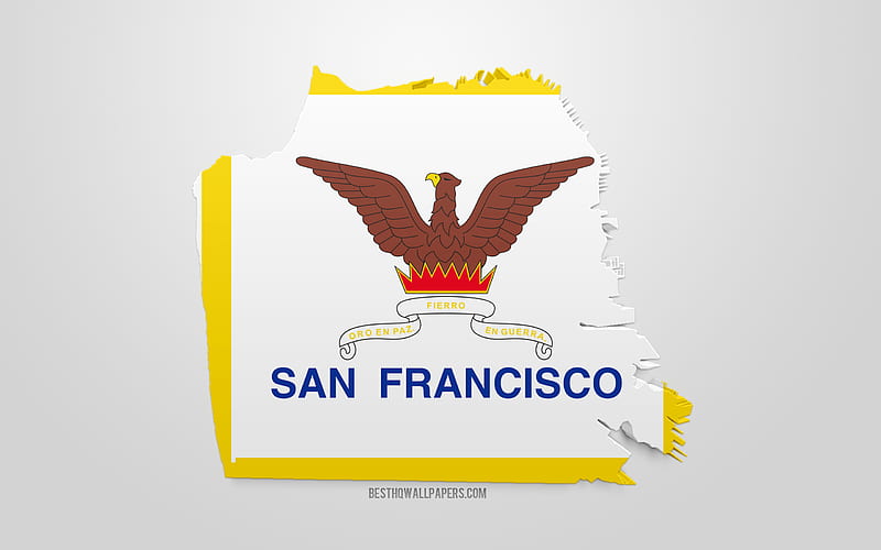 San Francisco map silhouette, 3d flag of San Francisco, American city, 3d art, San Francisco 3d flag, California, USA, San Francisco, geography, flags of US cities, HD wallpaper
