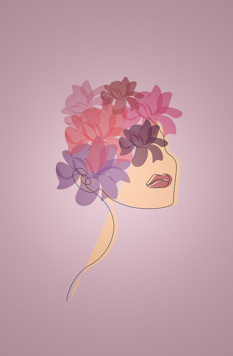 Flower thoughts , 2021 love new year, colorful, desenho, drawing, flowers, girl lady face, minimalist art minimal design aesthetic pleasing trending popular new fresh high quality phone ultra pastel colors, pink, solid colors lips face artist, HD phone wallpaper