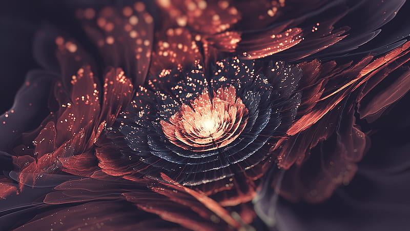 Brown Grey Fractal Flower Glare Light Art Abstraction Abstract, HD wallpaper