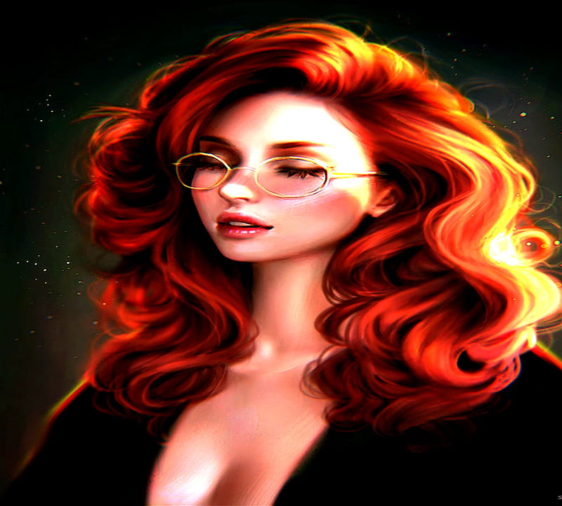 Redhead With Glasses, Abstract, bonito, Glasses, Fantasy, HD wallpaper