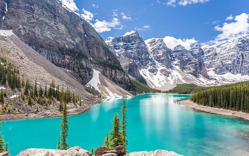 Moraine lake summer, Banff National Park, mountains, Canadian Rockies, Alberta, Canada, HD wallpaper
