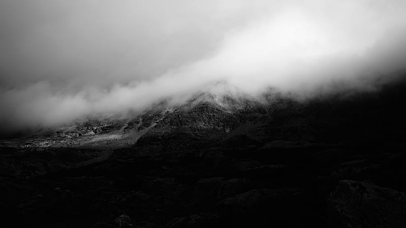 Grayscale of mountain covered by clouds, HD wallpaper | Peakpx