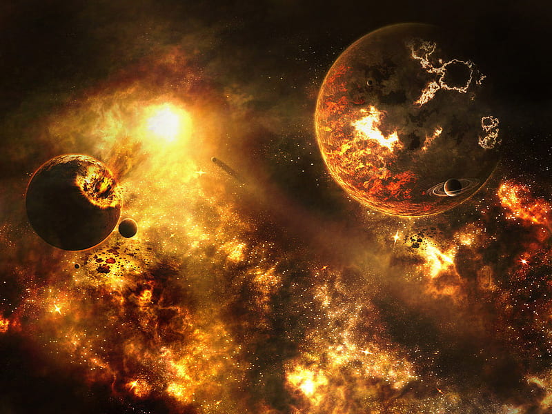 Burning Planets, globe, red, world, fire, planets, pvp, end of world, fire planet, HD wallpaper