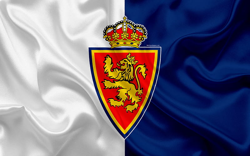 Real Zaragoza silk texture, Spanish football club, logo, emblem, blue white flag, Segunda, Division B, LaLiga2, Zaragoza, Spain, football, HD wallpaper