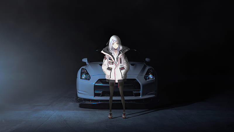 White Nissan GTR with black anime …» — создано в Шедевруме