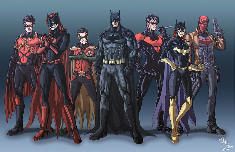 Bat Family , superheroes, batman, batwoman, batgirl, robin, red-hood, nightwing, red-robin, HD wallpaper