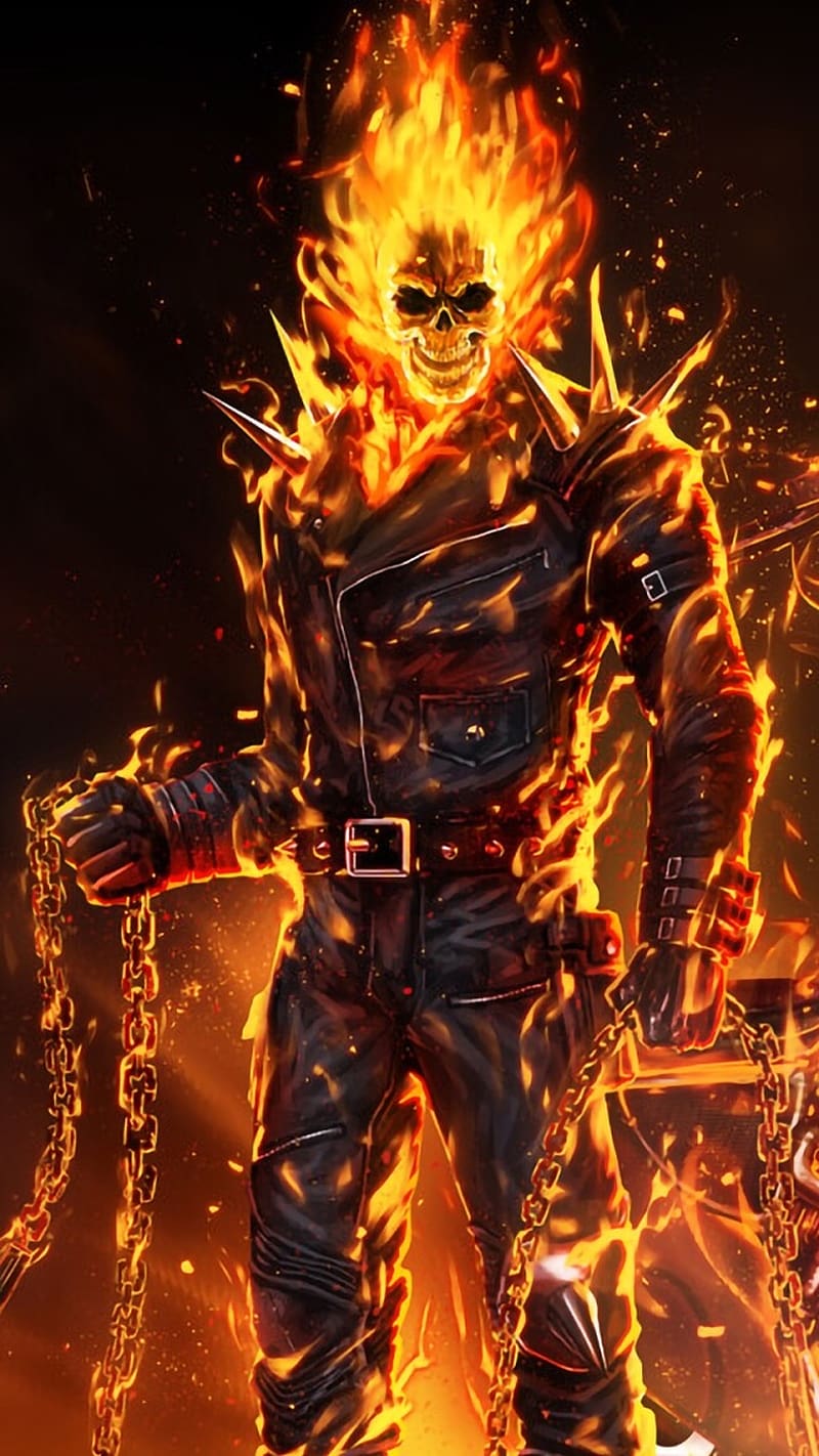 Ghost Rider Ke, Fire Effect, stunt motorcyclist, fire skull, HD phone wallpaper